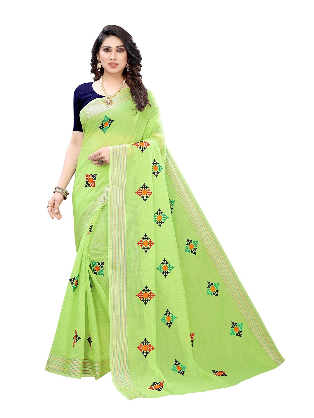 

Yashika Green Woven Design Kutchi Embroidery Silk Blend Saree