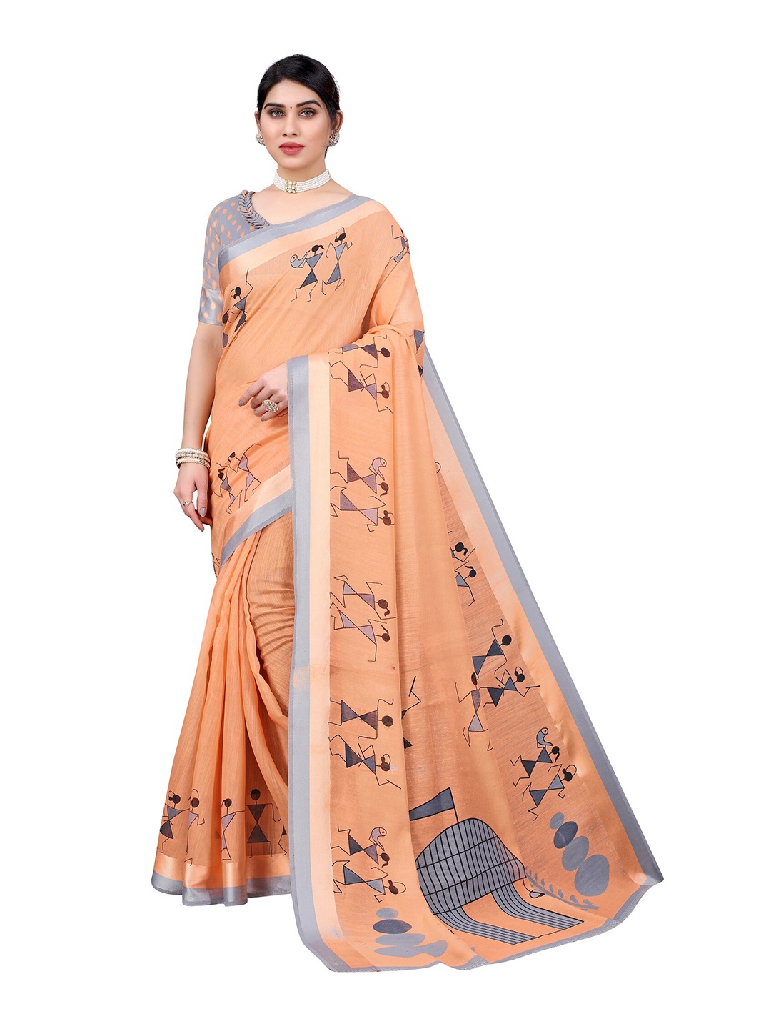 

Yashika Orange & Grey Woven Design Cotton Silk Saree