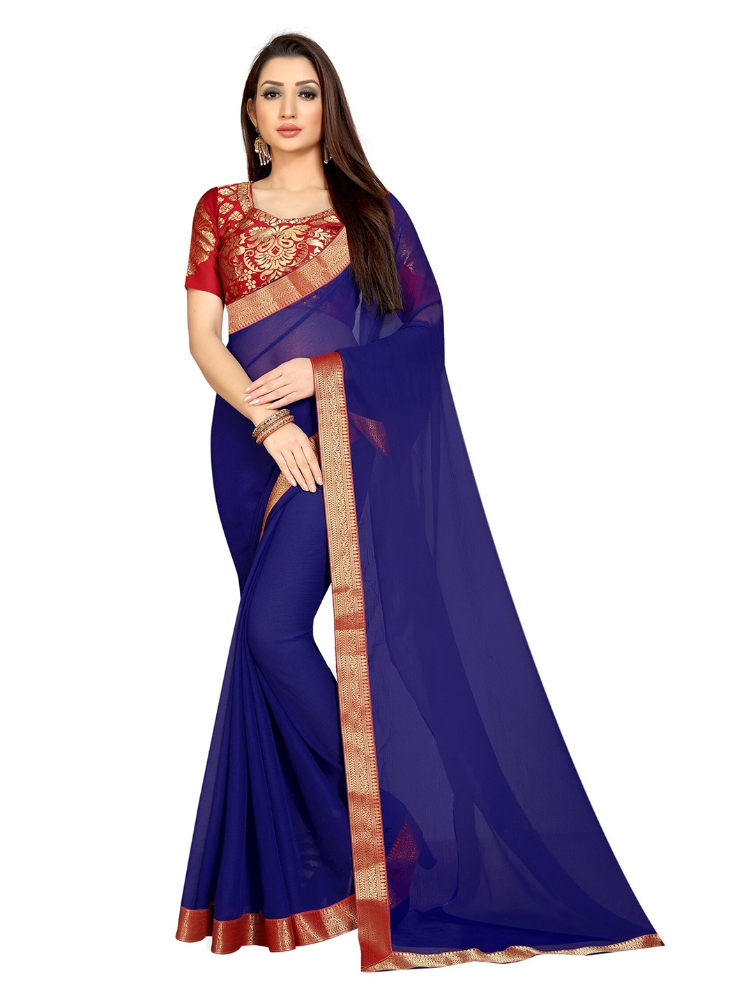 

Yashika Red & Navy Blue Cotton Silk Saree