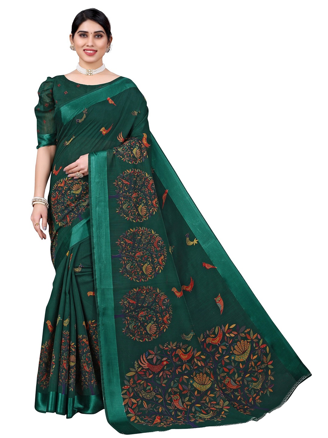 

Yashika Green & Blue Floral Silk Blend Saree