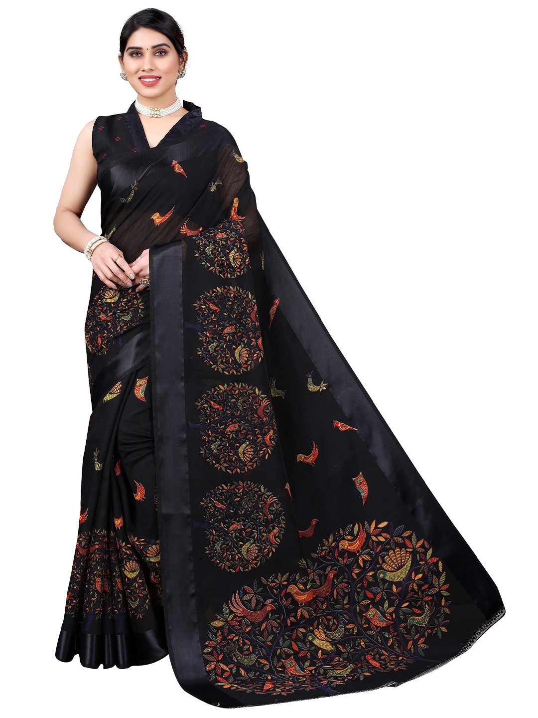 

Yashika Black & Orange Floral Silk Blend Saree
