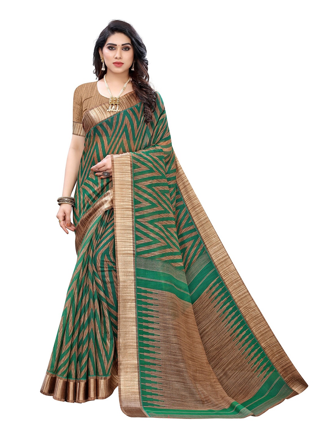 

Yashika Green & Golden Silk Blend Saree