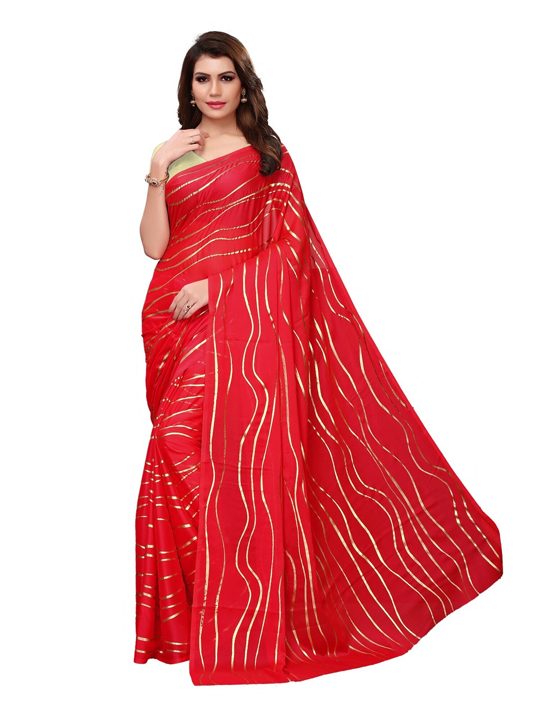 

Yashika Red & Gold-Toned Silk Blend Saree