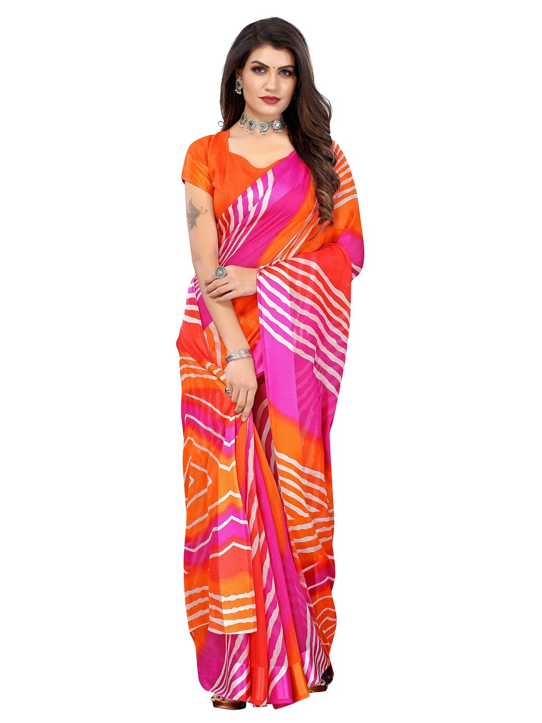 

Yashika Orange & Pink Cotton Silk Saree