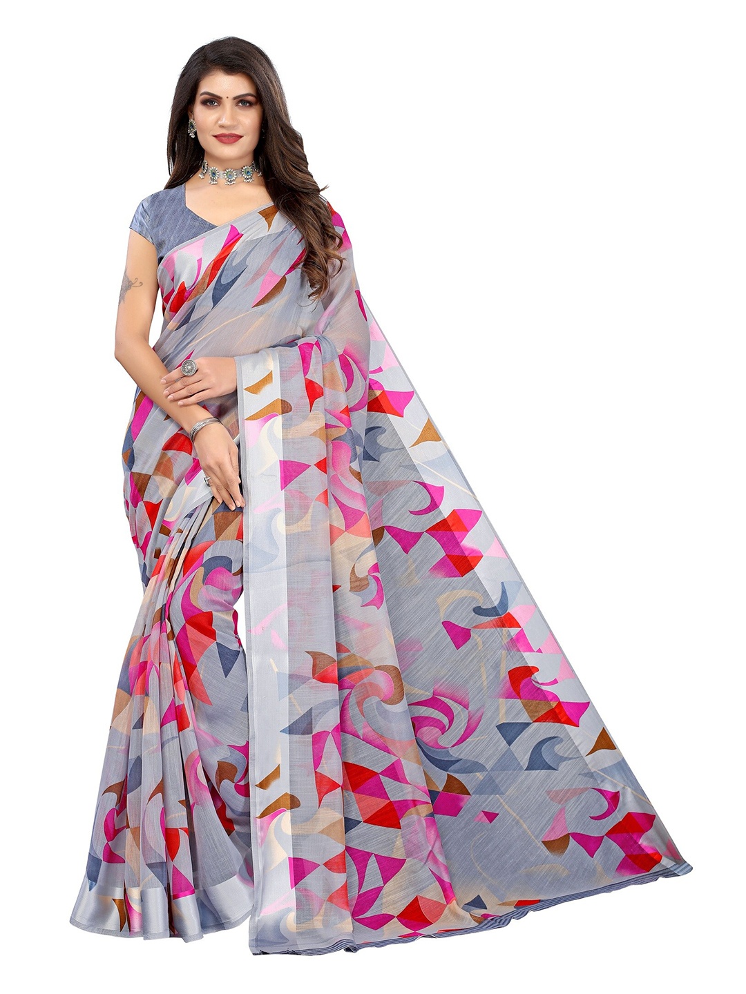 

Yashika Grey & Pink Silk Blend Saree