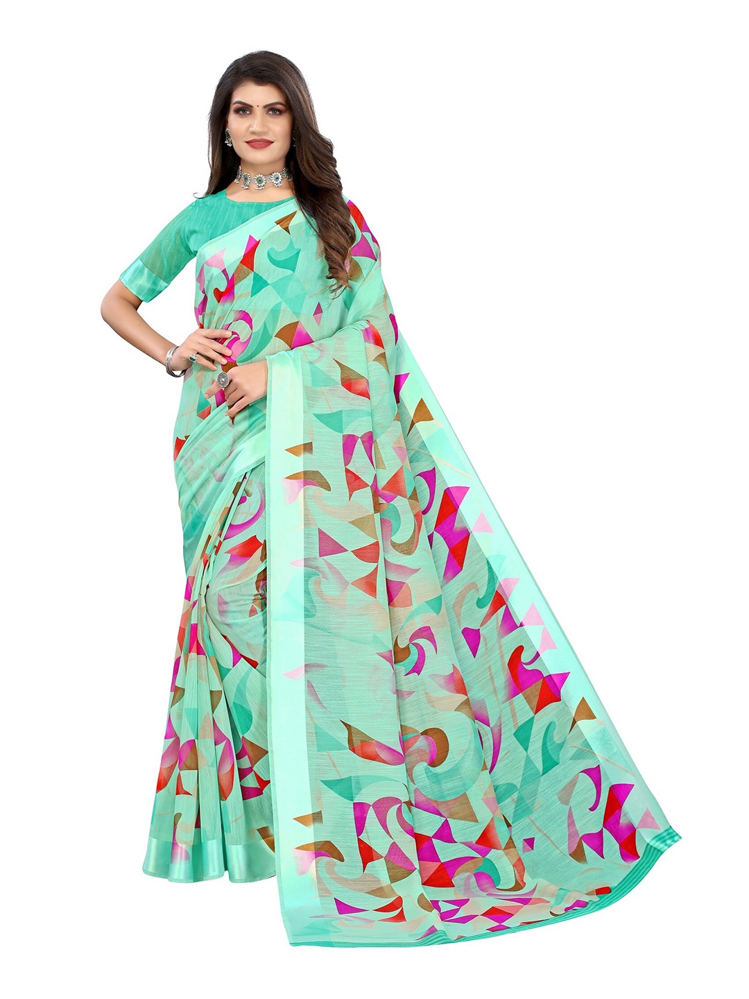 

Yashika Sea Green & Pink Silk Blend Saree