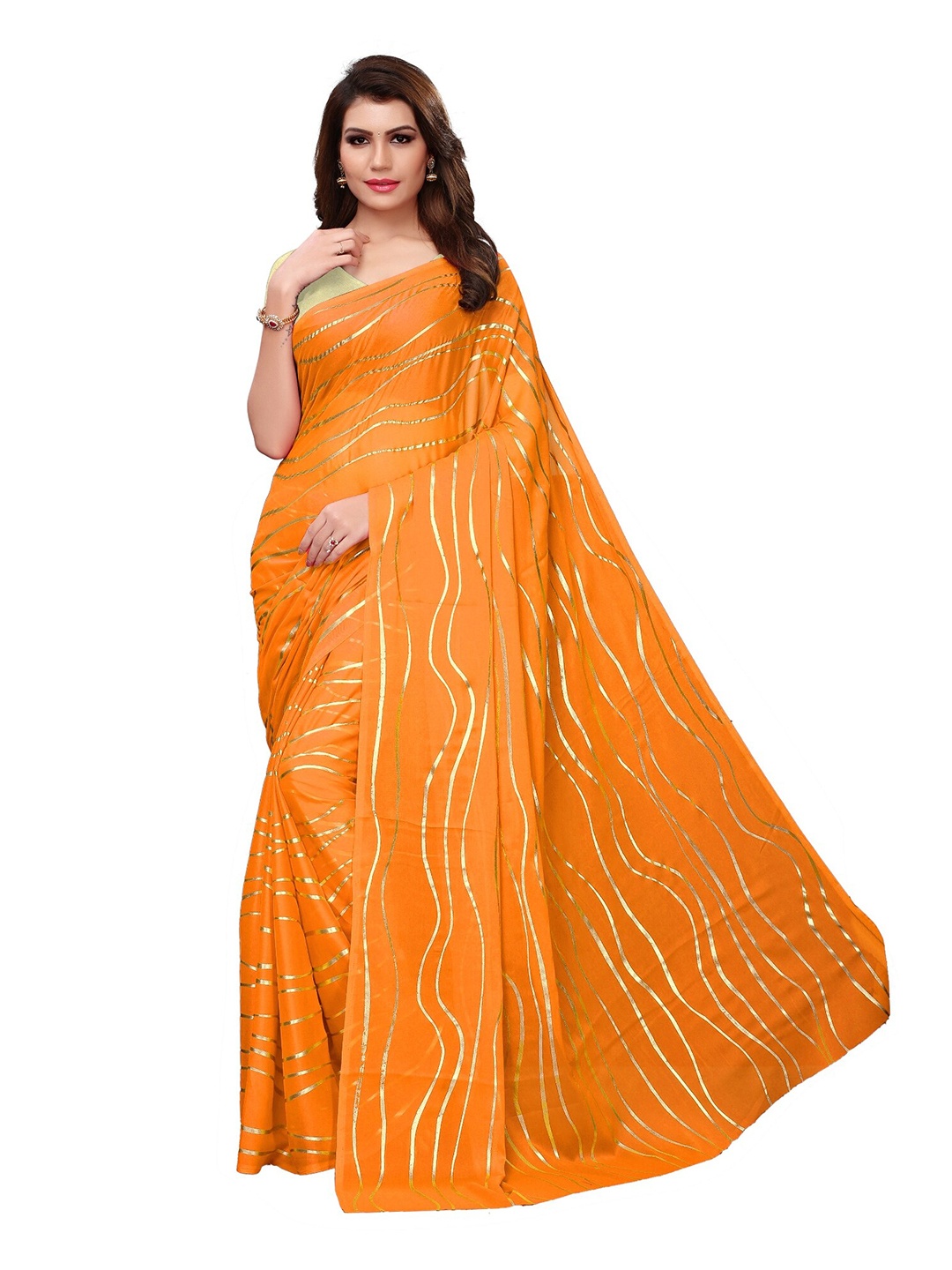 

Yashika Yellow & Gold-Toned Woven Design Silk Blend Saree