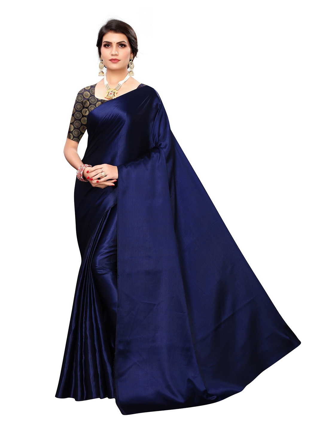 

Yashika Navy Blue & Gold-Toned Silk Blend Saree