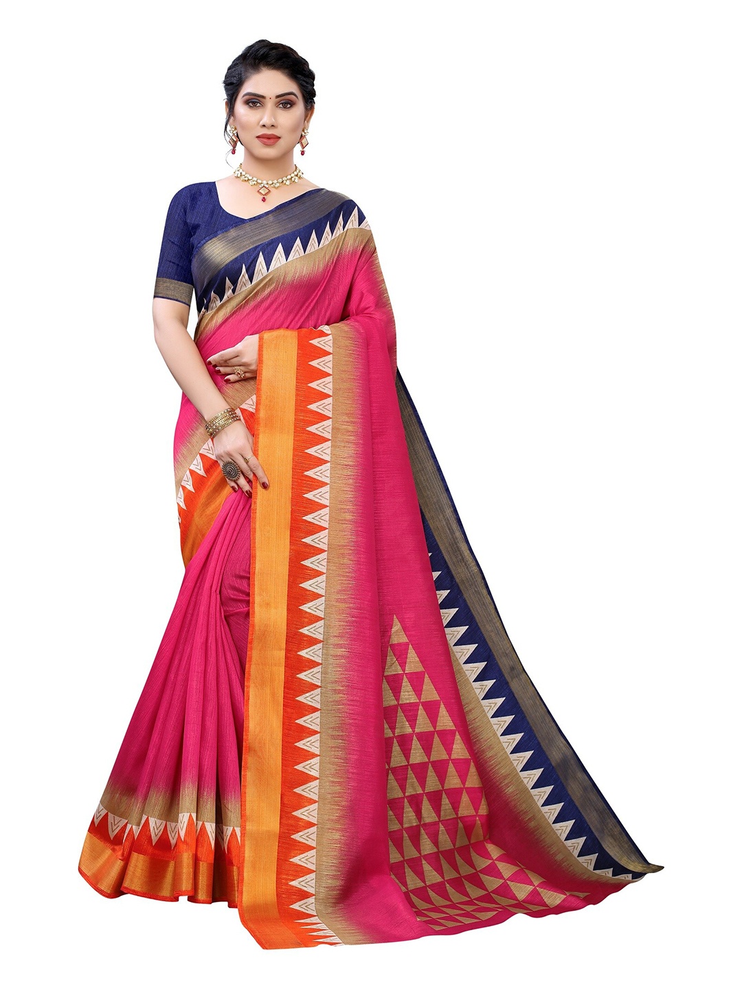 

Yashika Pink & Orange Zari Silk Blend Saree