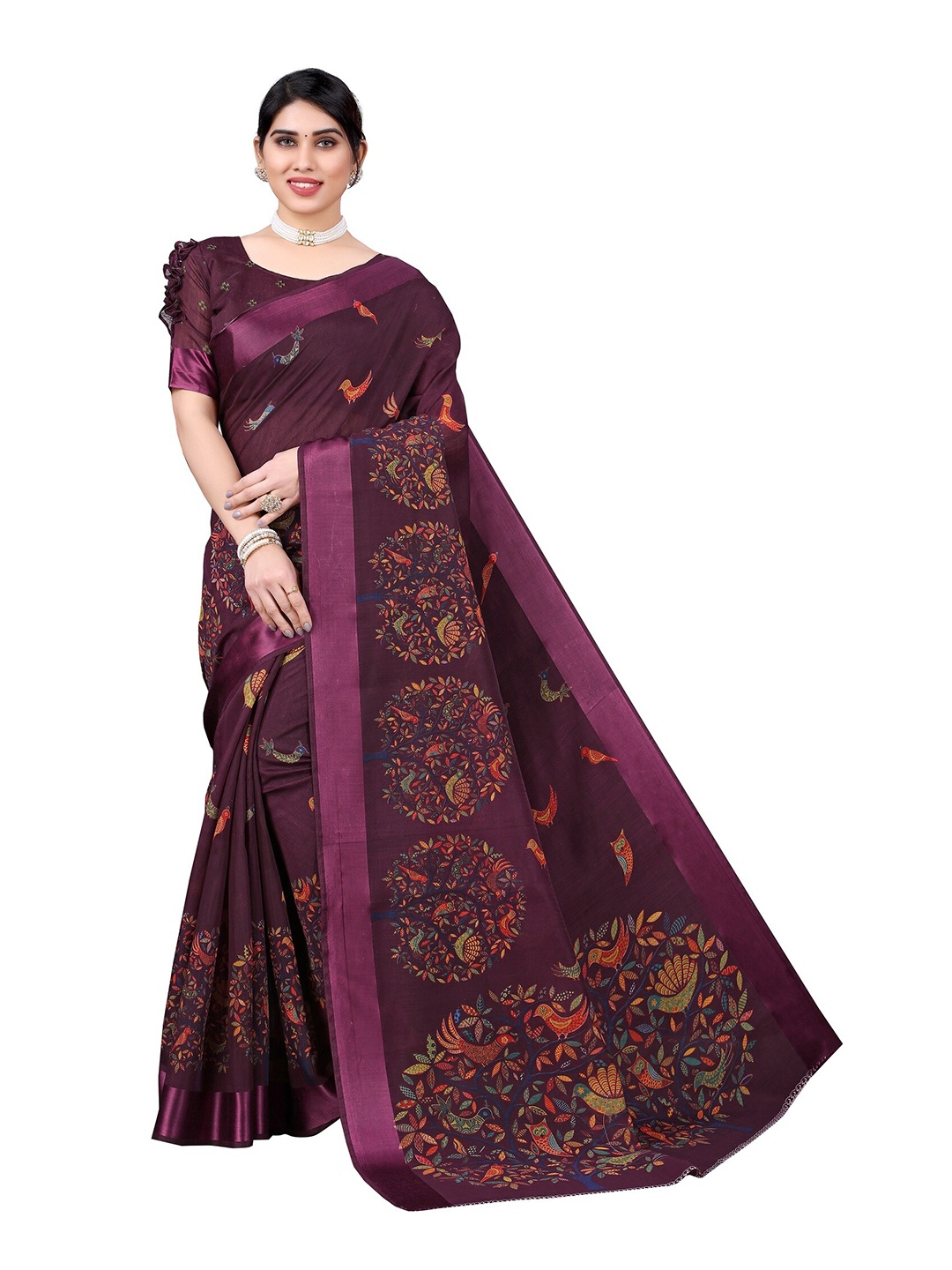 

Yashika Purple & Pink Floral Silk Blend Saree