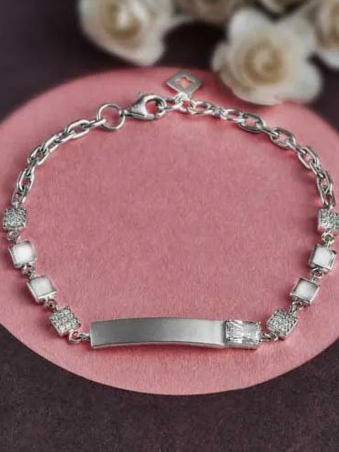 

SILBERRY Women 925 Sterling Silver-Plated & White Cubic Zirconia Link Bracelet