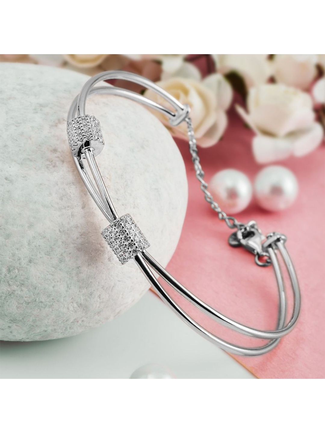 

SILBERRY Women 925 Sterling Silver-Plated & White Silver Cubic Zirconia Bracelet