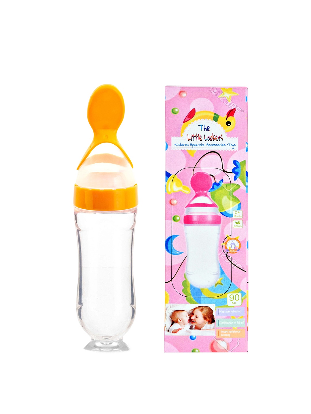 

The Little Lookers Kids Set Of 2 Baby Food Feeding Bottles With Silicone Spoon Head, Yellow