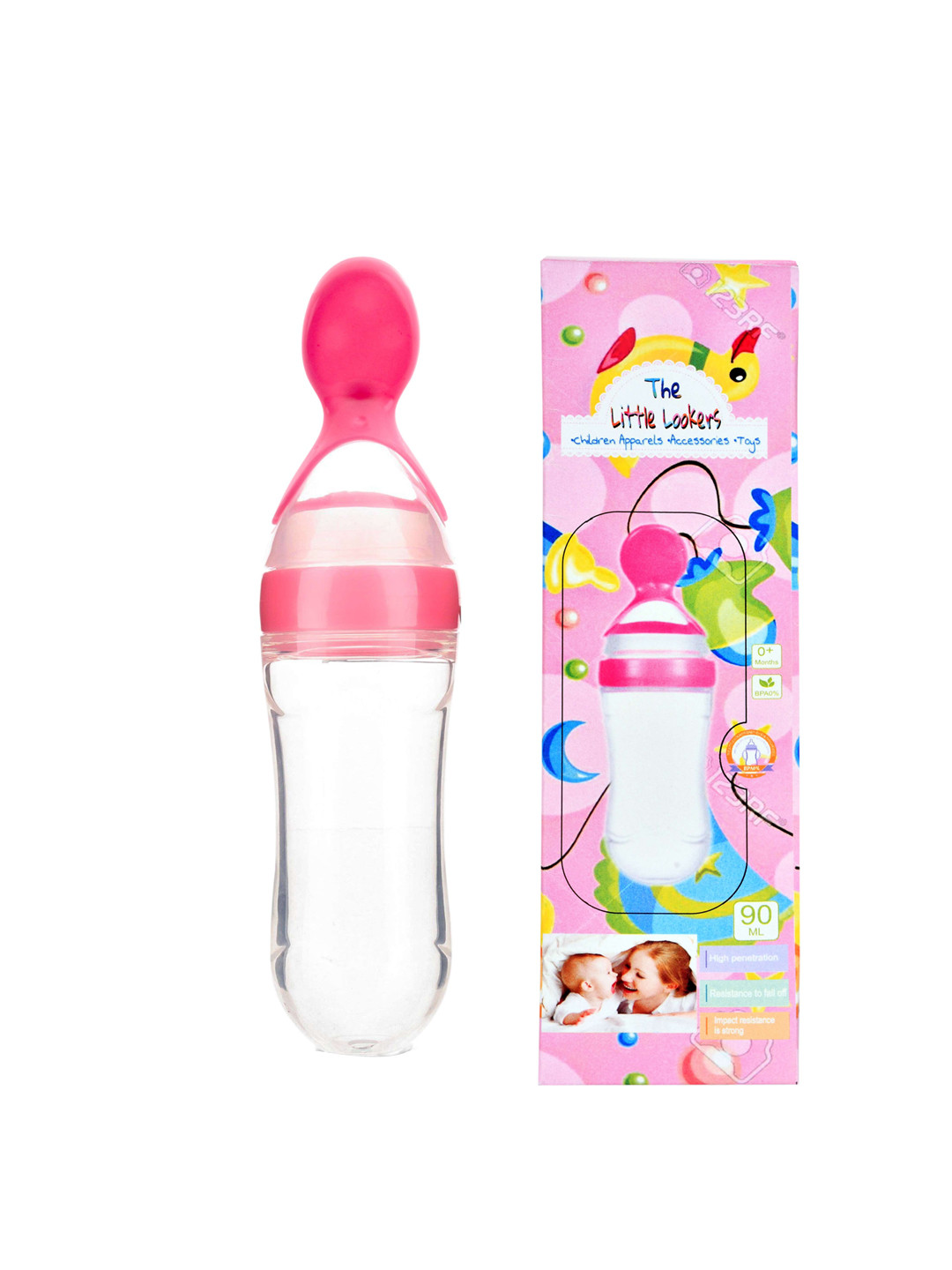 

The Little Lookers Kids Set Of 2 Baby Food Feeding Bottles With Silicone Spoon Head, White
