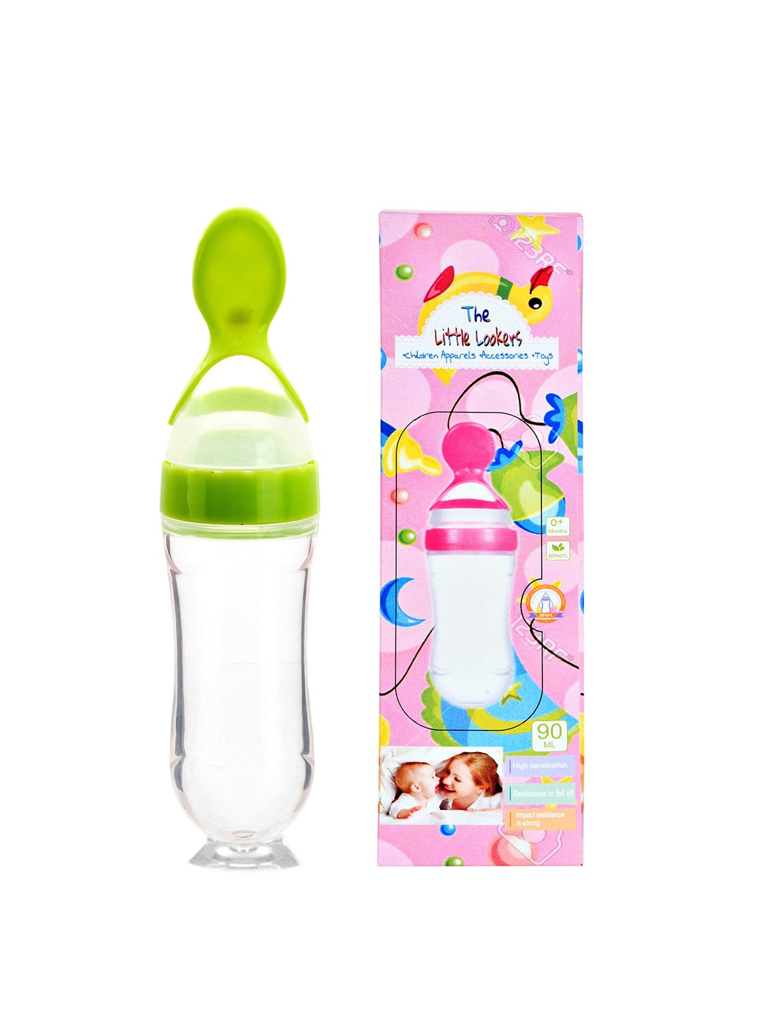 

The Little Lookers Kids Set Of 2 Solid Baby Food Feeding Bottles With Silicone Spoon Head, Blue