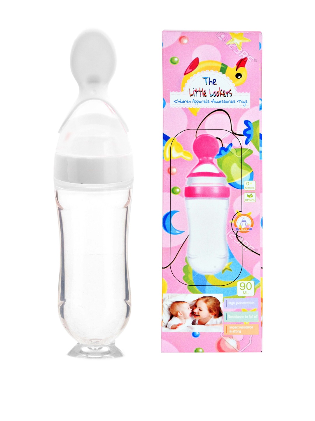 

The Little Lookers Kids Blue Transparent Solid Baby Food Feeding Bottles With Silicone Spoon Head In Feeding Essentials
