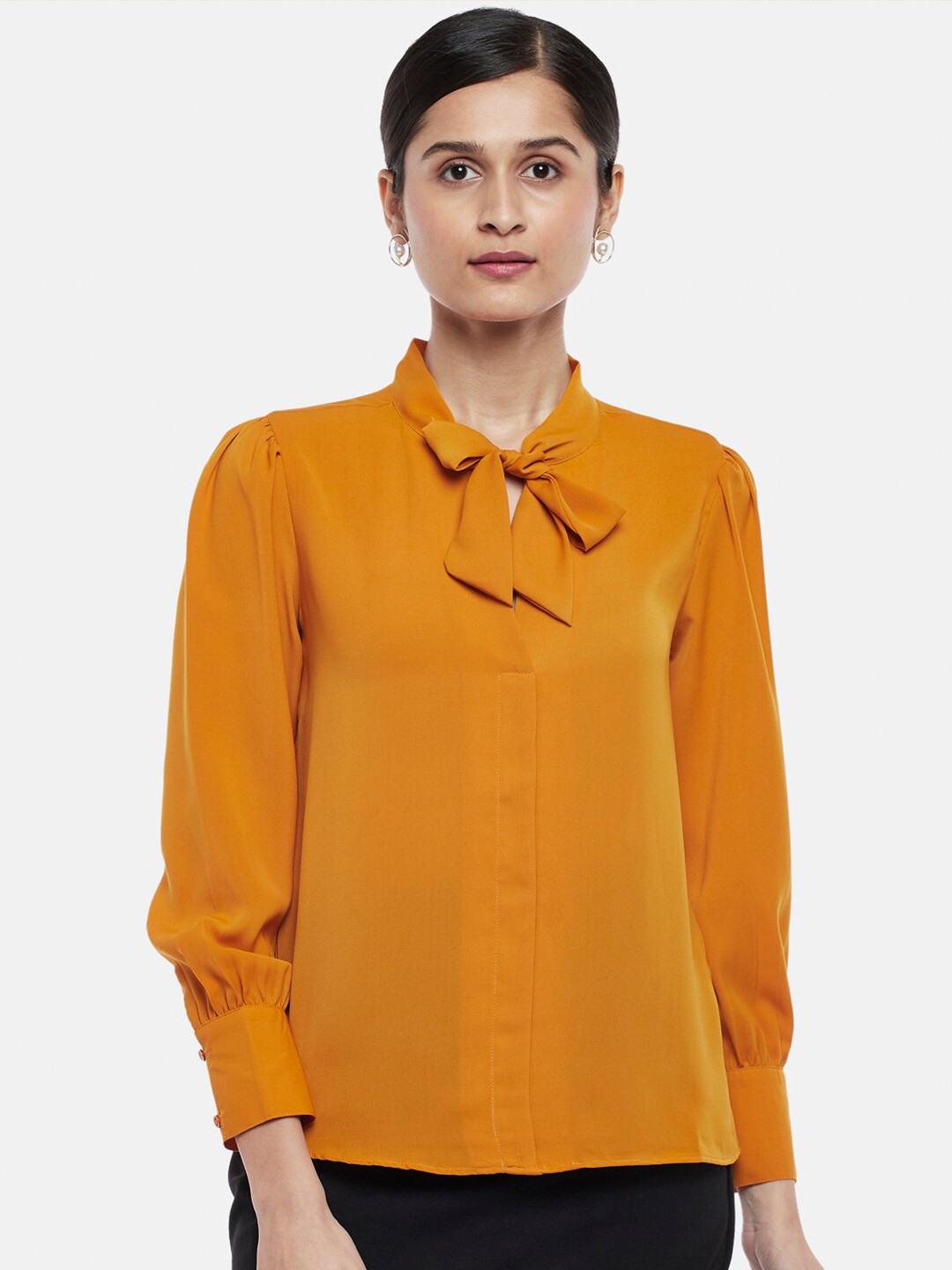 

Annabelle by Pantaloons Women Mustard Yellow Tie-Up Neck Top