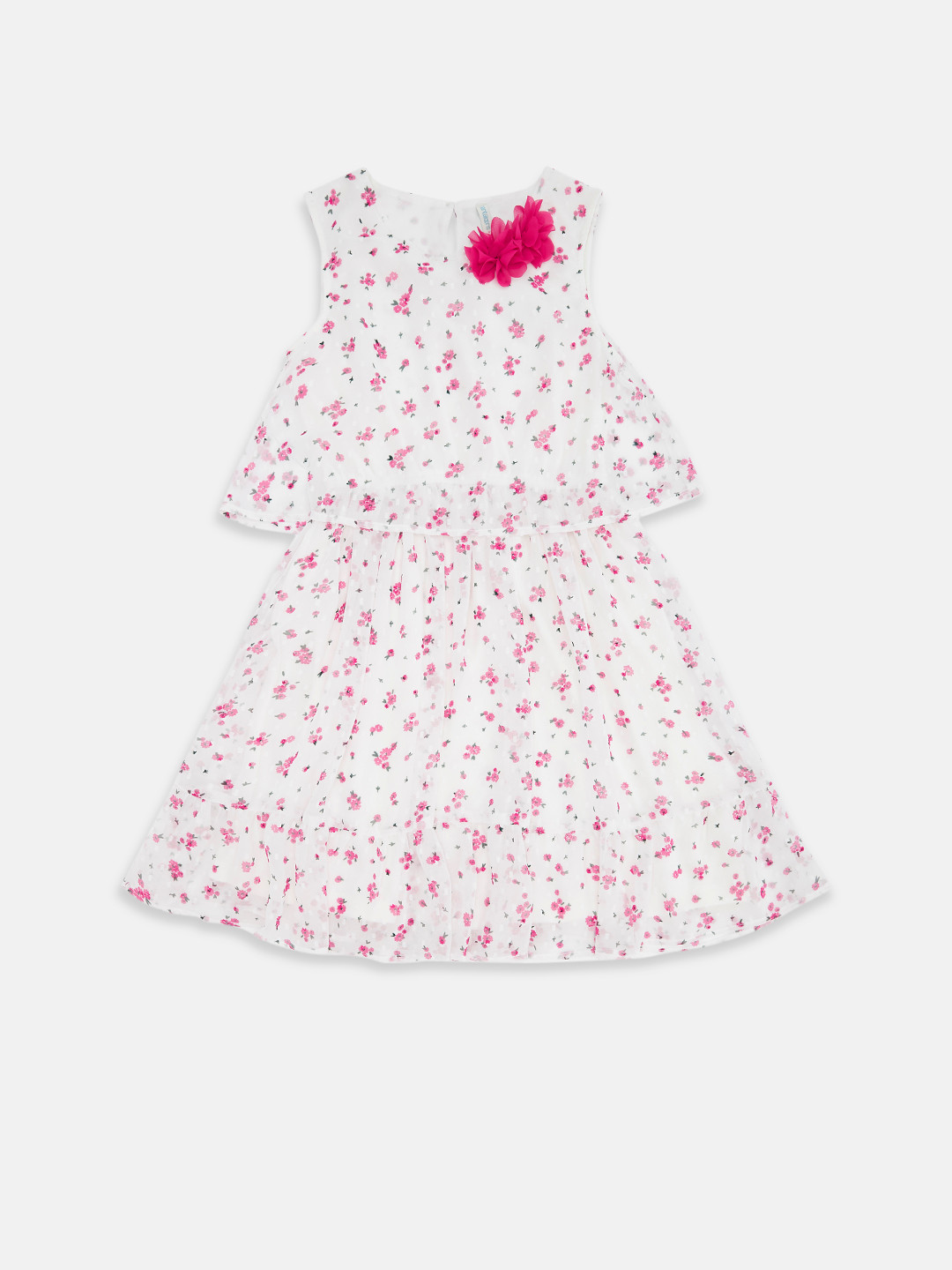 

Pantaloons Junior Off White & Pink Floral Layered A-Line Dress