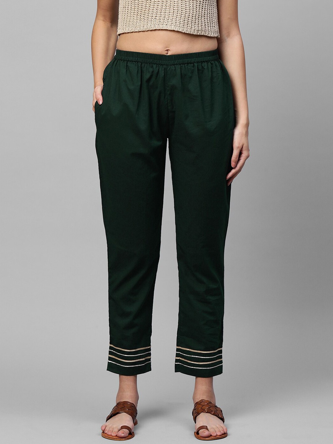 

FASHOR Women Green Comfort Straight Fit Trousers