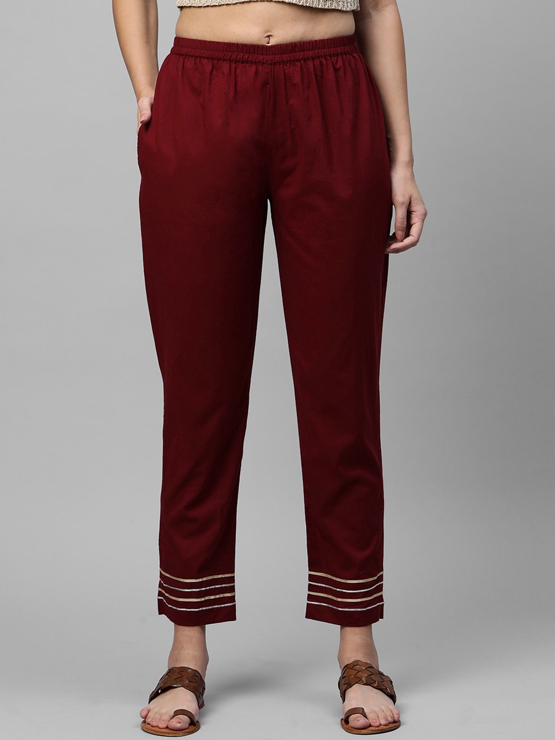 

FASHOR Women Maroon Comfort Straight Fit Pleated Trousers