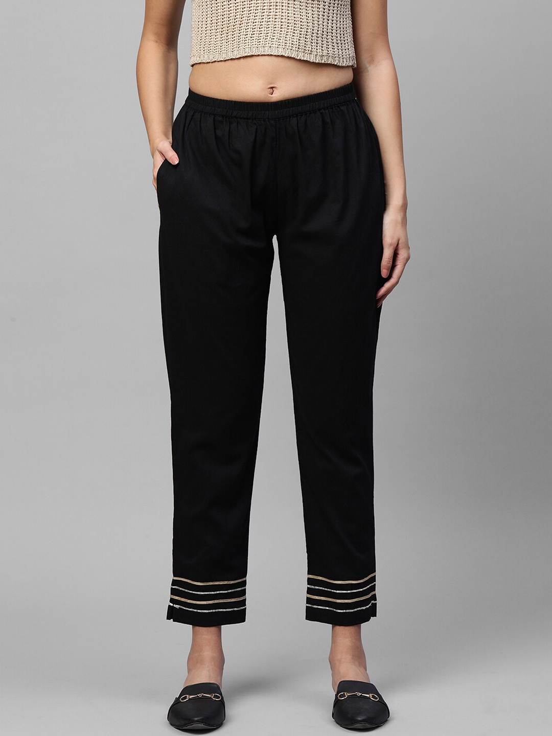 

FASHOR Women Black Comfort Straight Fit Pleated Trousers