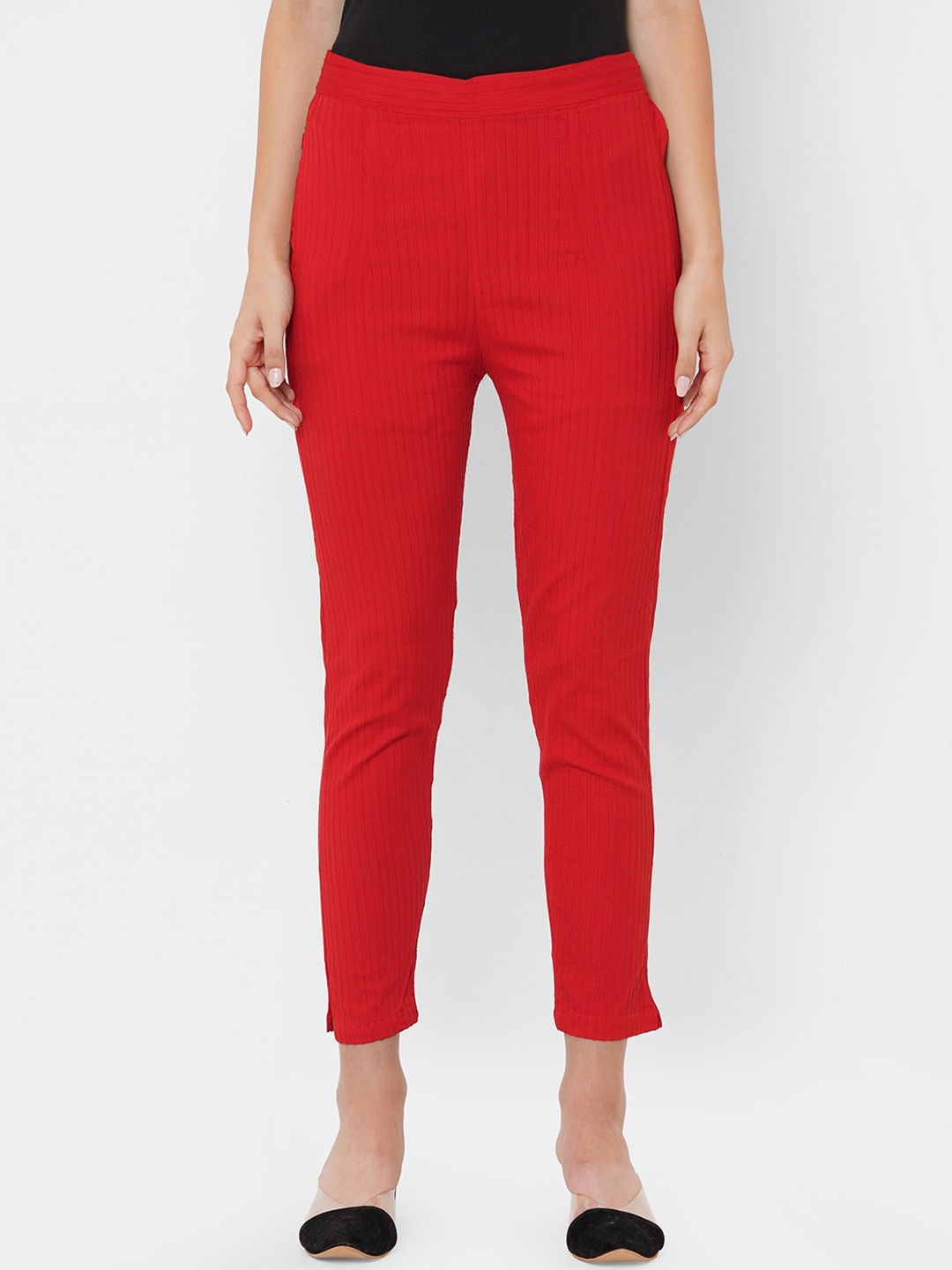 

FASHOR Women Red Comfort Straight Fit Trousers