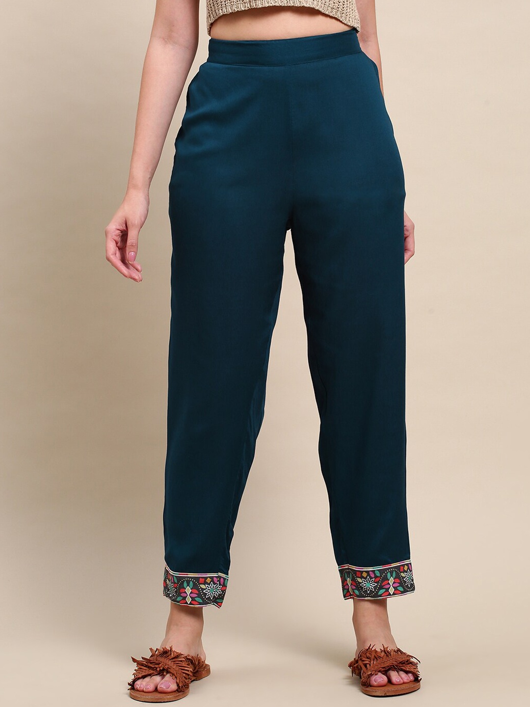 

FASHOR Women Blue Comfort Straight Fit Trousers