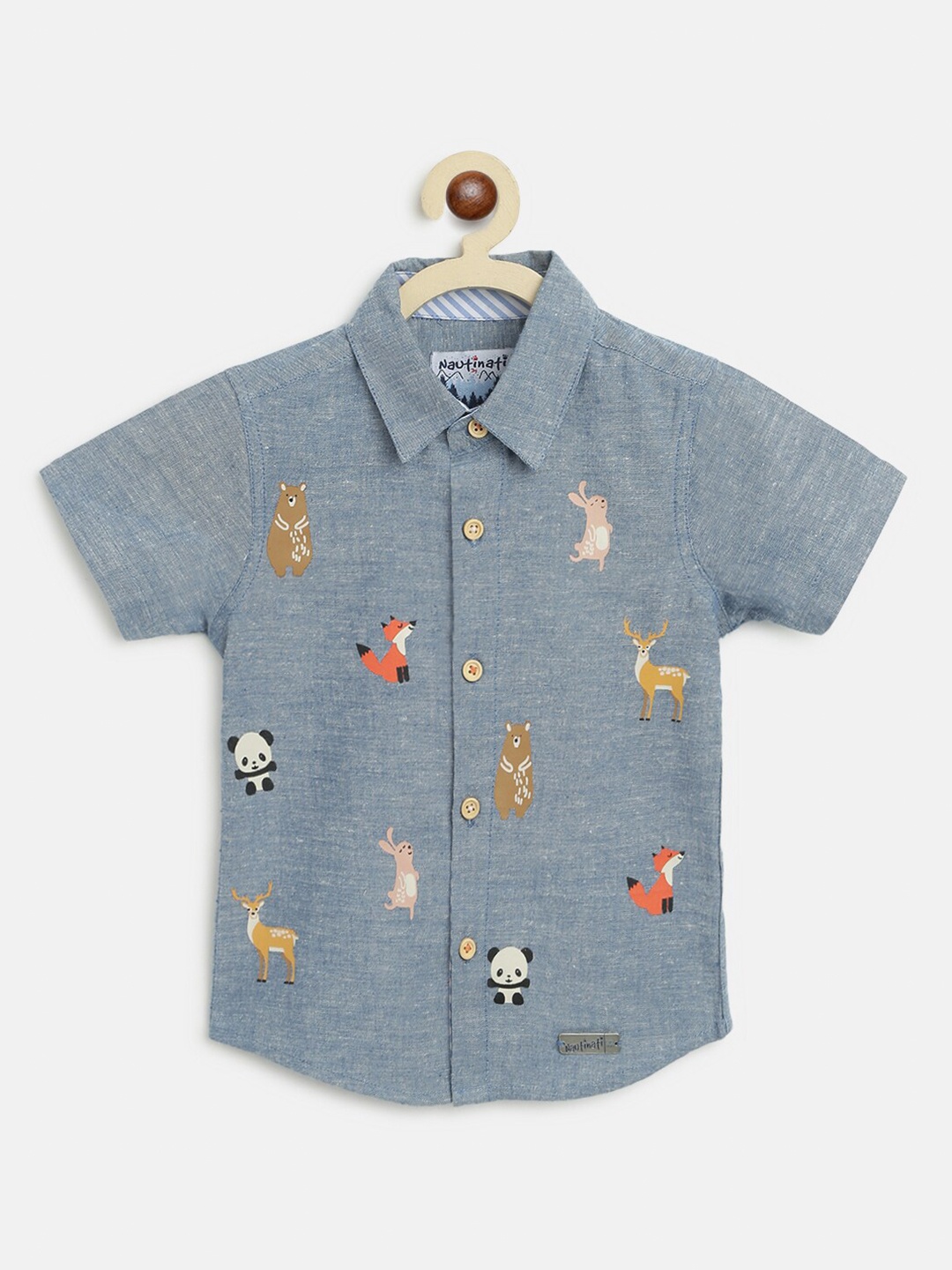 

Nauti Nati Boys Grey Standard Animal Printed Casual Shirt
