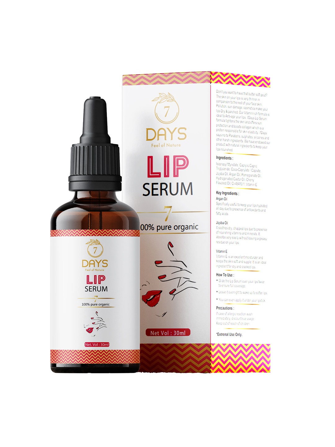 

7 DAYS 100% Pure Organic Lip Serum - 30ml, White