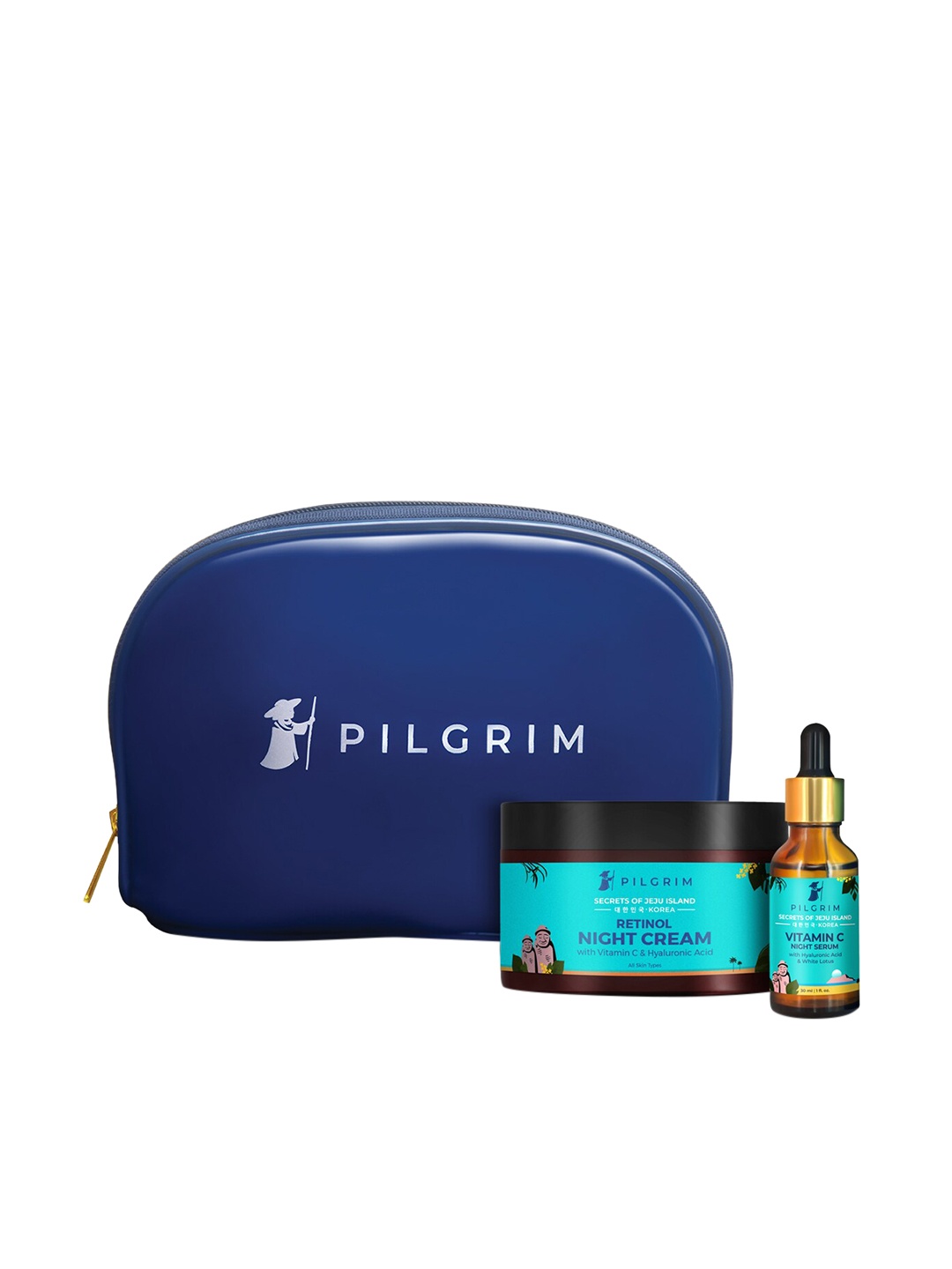 

Pilgrim Retinol Set of Night Cream + Vitamin C Night Serum with Vanity Pouch, Blue