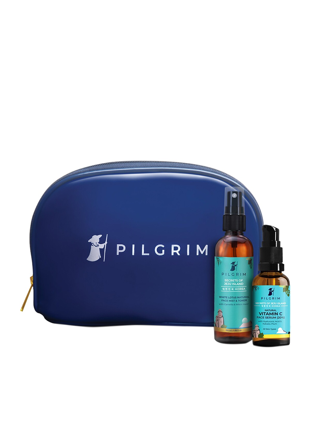 

Pilgrim White Lotus Natural Face Mist & Toner + Vitamin C Face Serum with Vanity Pouch, Blue