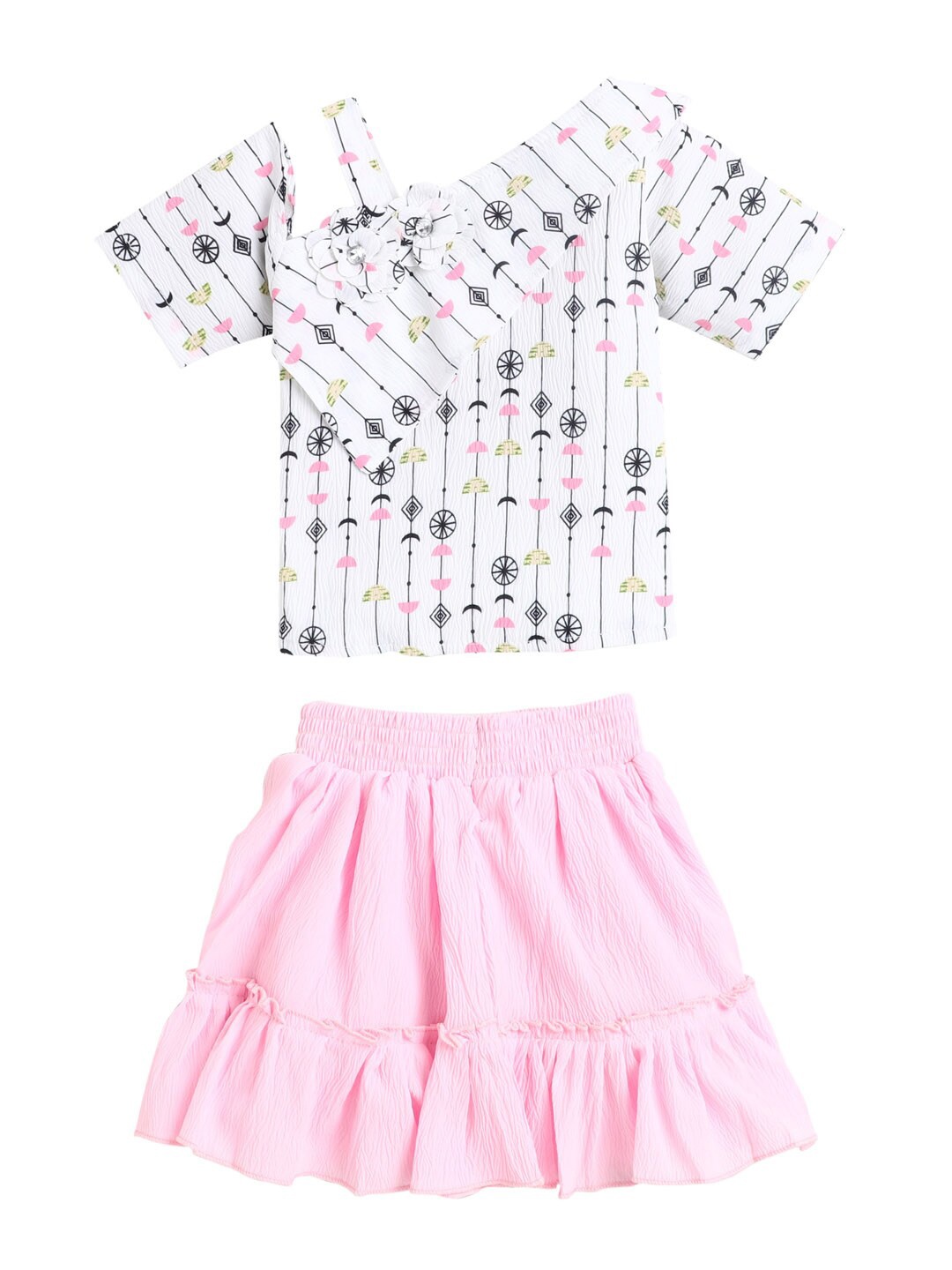 

The Magic Wand Girls Pink Printed Top with Skirt