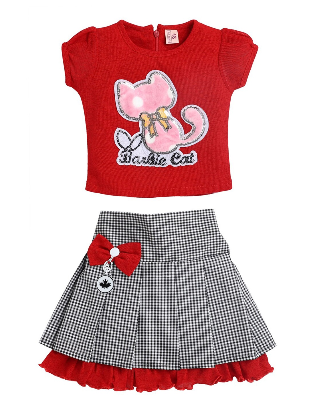 

The Magic Wand Girls Red & Black Printed Top with Skirt