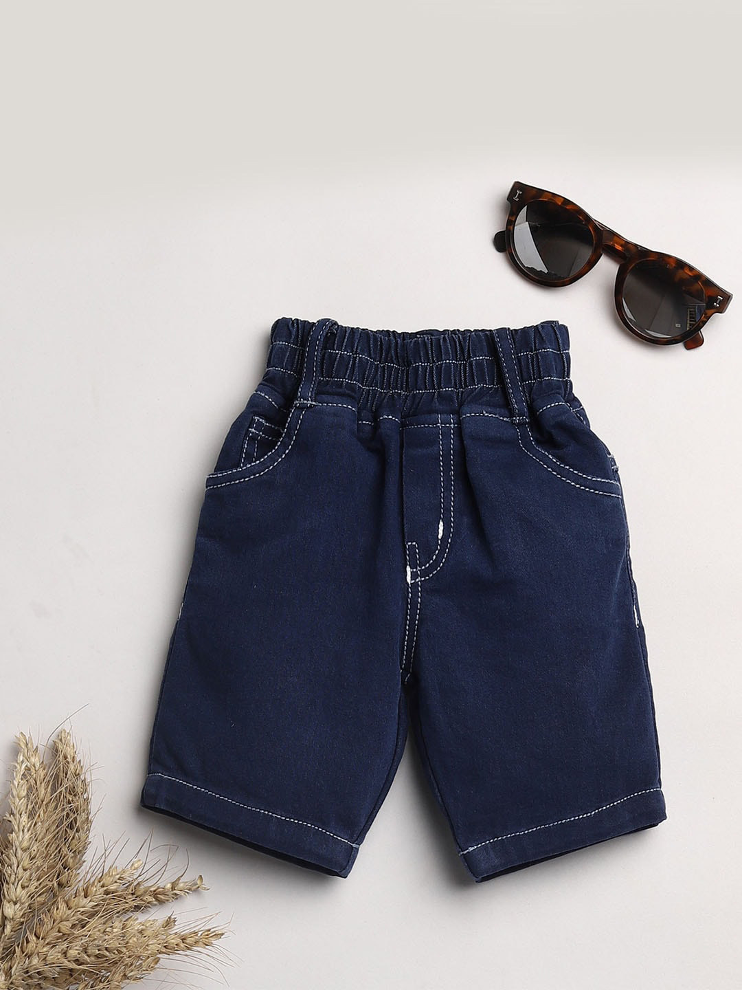 

JBN Creation Unisex Kids Navy Blue Denim Outdoor Elasticated Waist Shorts