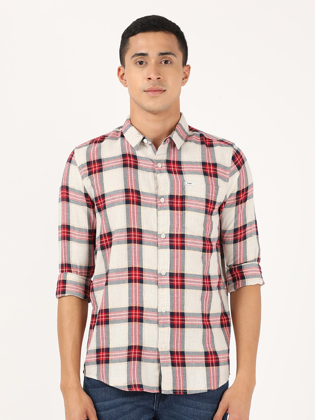 

Lee Men Red Classic Slim Fit Tartan Checked Casual Shirt