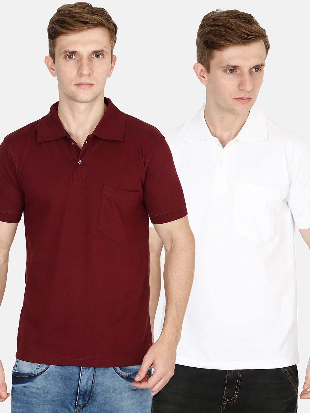 

Fleximaa Men Maroon & White Pack Of 2 Polo Collar T-shirt