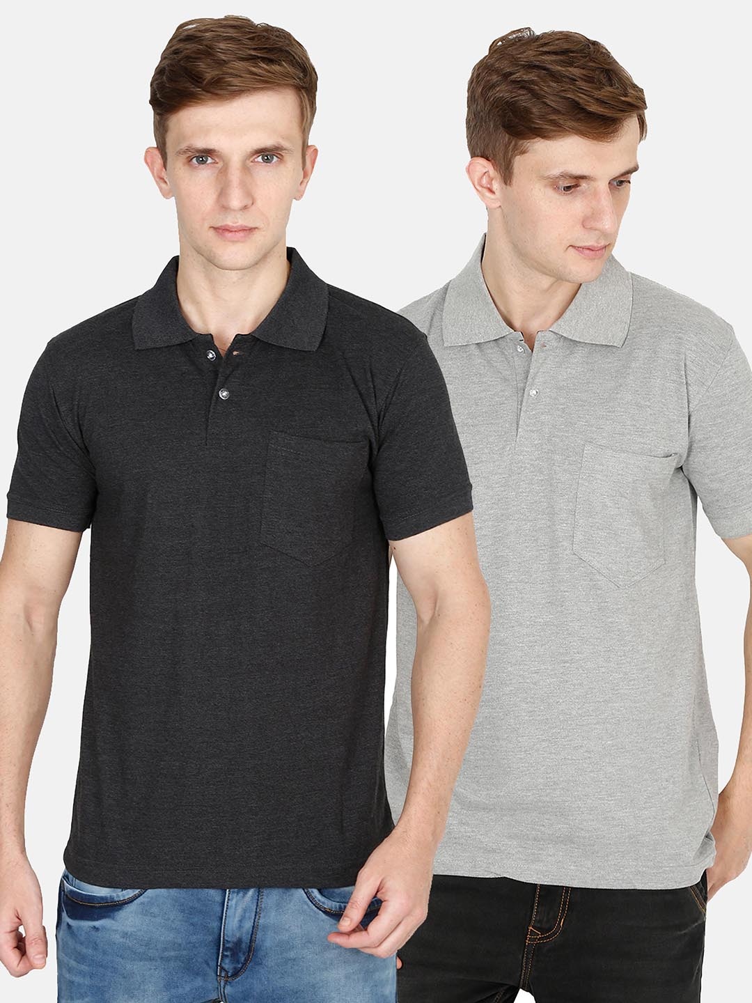 

Fleximaa Men Grey & Black Pack Of 2 Polo Collar T-shirt