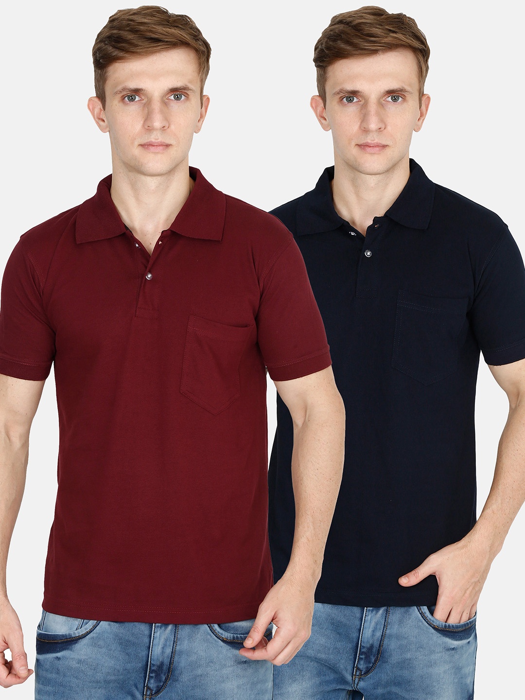 

Fleximaa Men Maroon & Navy Blue Pack Of 2 Polo Collar T-shirt