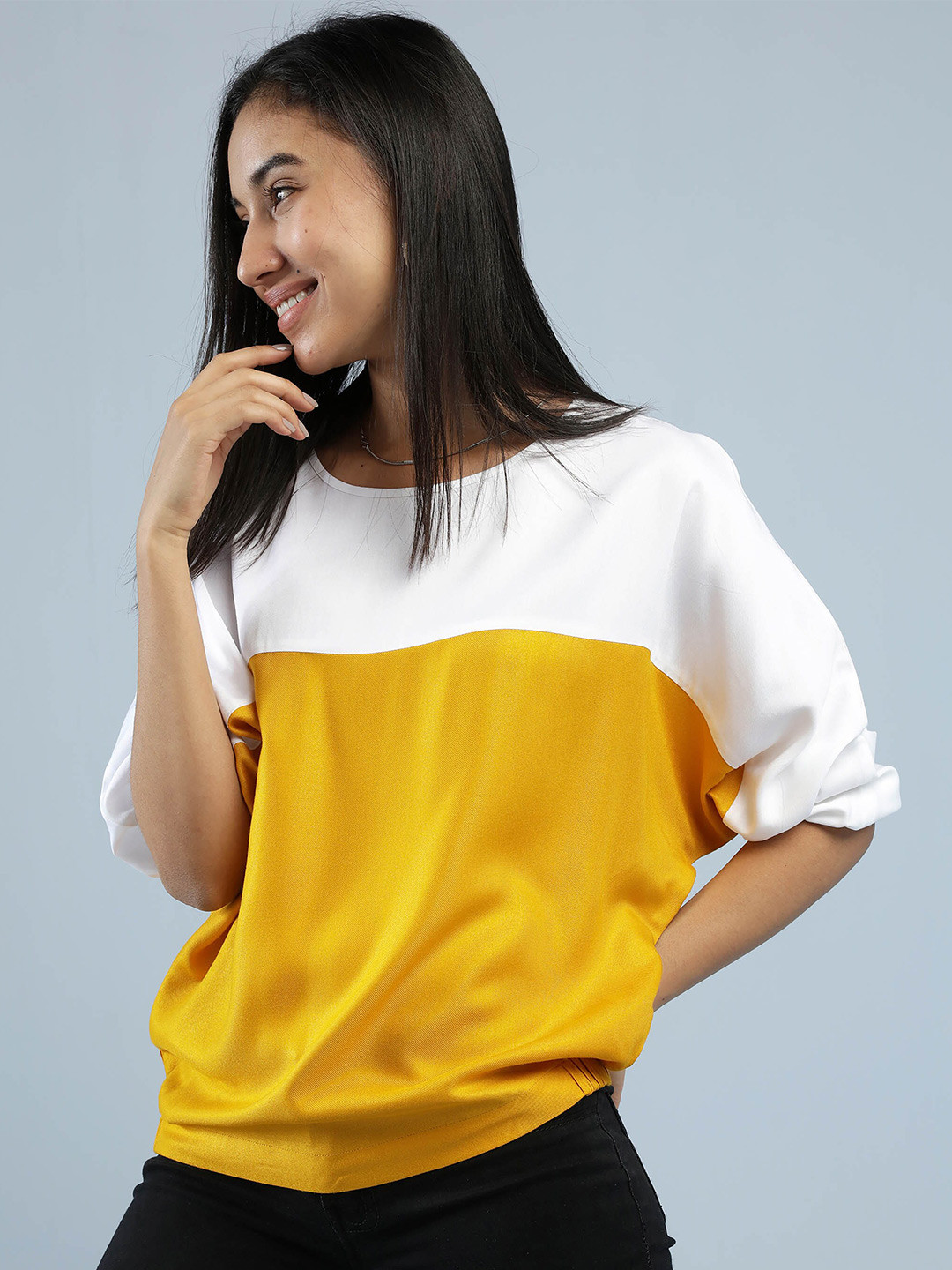 

IDK White & Yellow Colourblocked Top