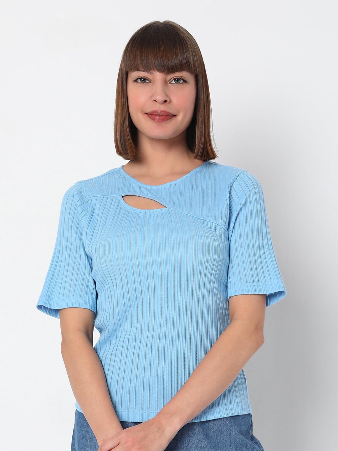 

Vero Moda Women Blue Striped T-shirt
