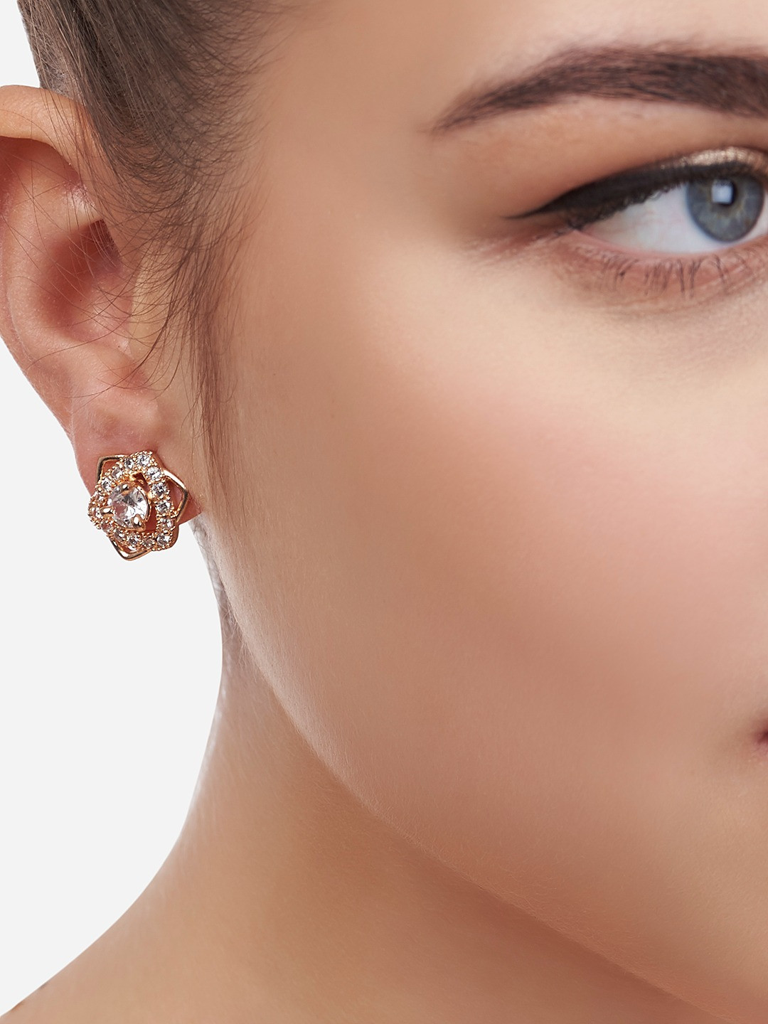 

AMI Rose-Gold Plated White Triangular Studs Earrings