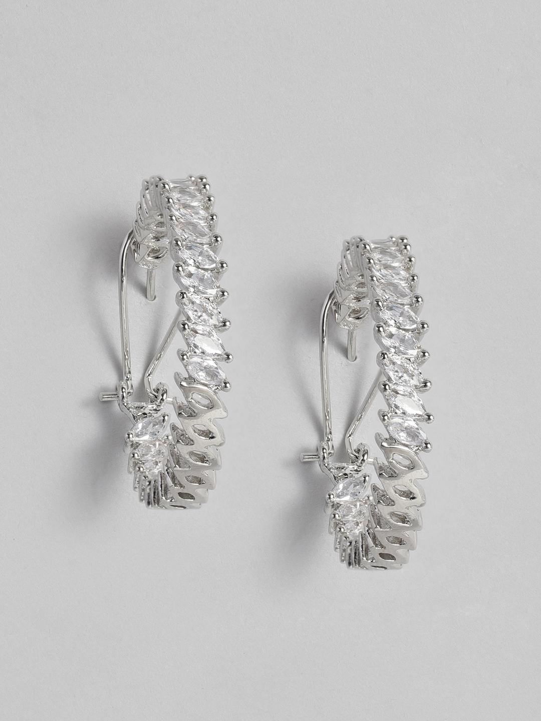 

MIDASKART Silver-Toned Cubic Zirconia Hoop Earrings