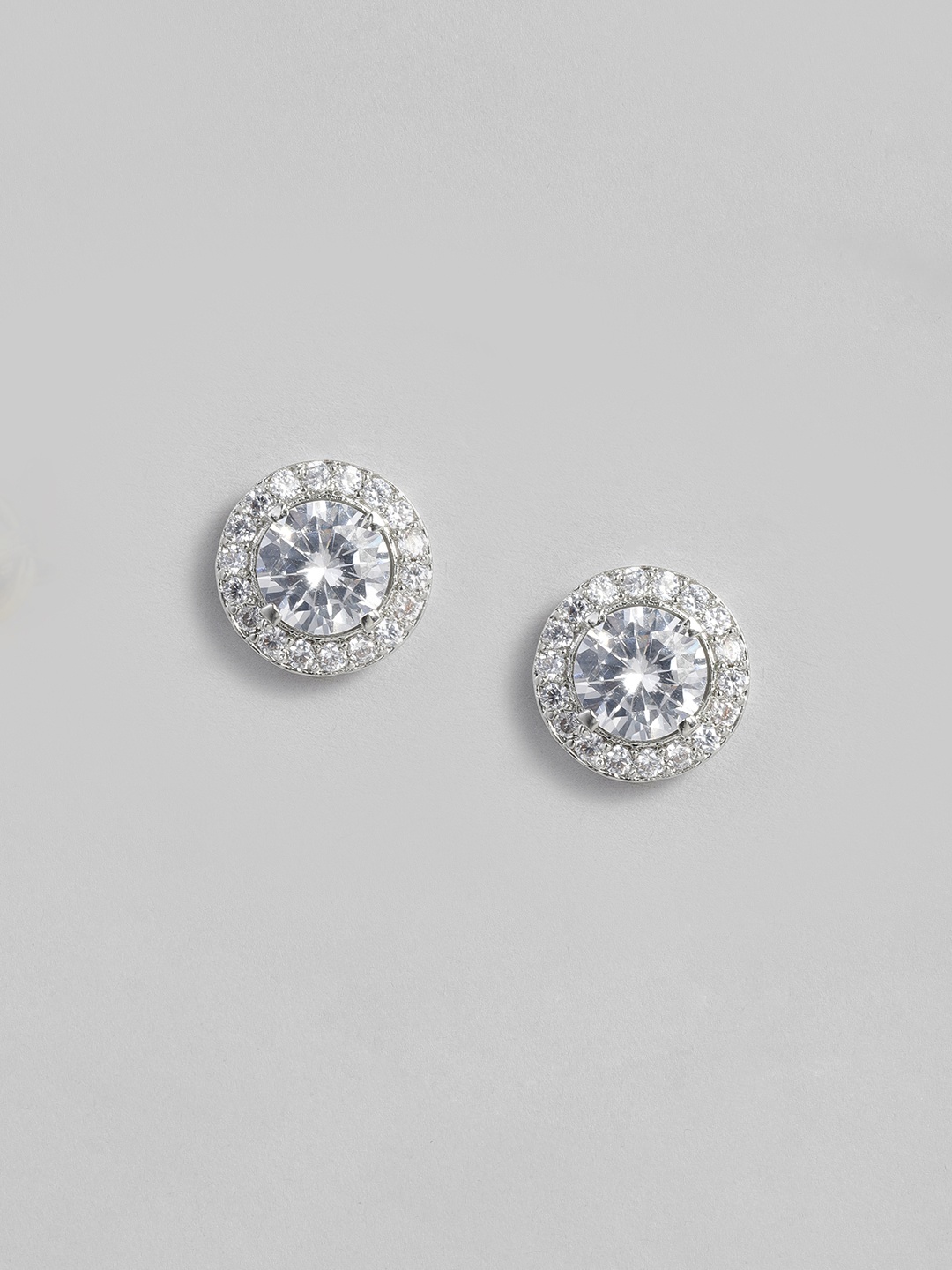 

MIDASKART Silver-Toned Cubic Zirconia Circular Studs