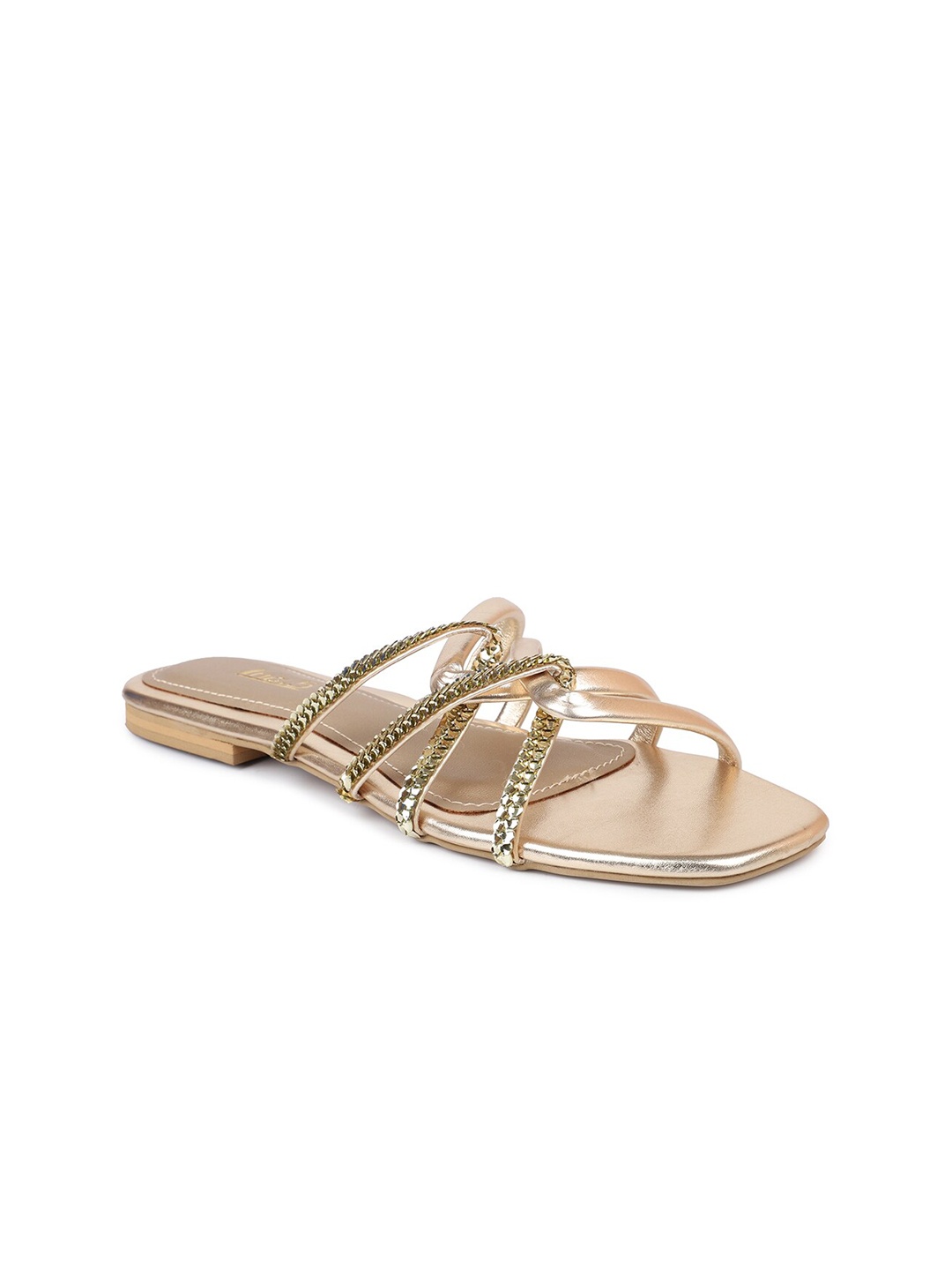 

Inc 5 Women Gold-Toned Embellished Open Toe Flats