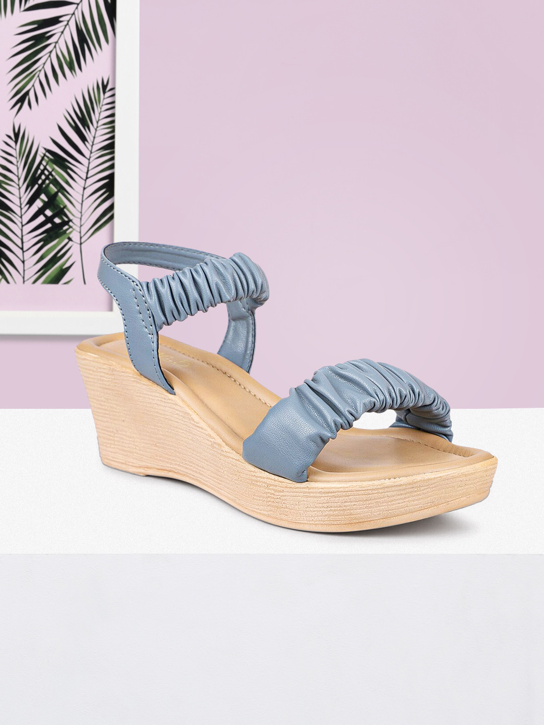 

Inc 5 Women Blue Textured Wedge Sandals