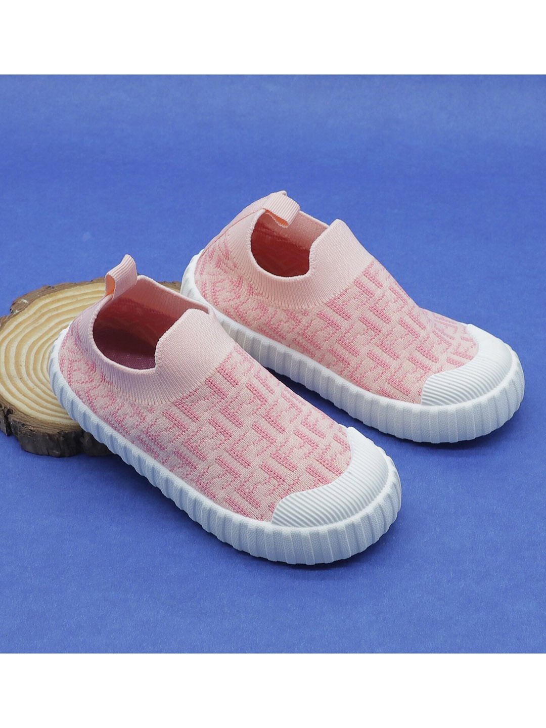 

FEETWELL SHOES Kids Pink Woven Design Slip-On Sneakers