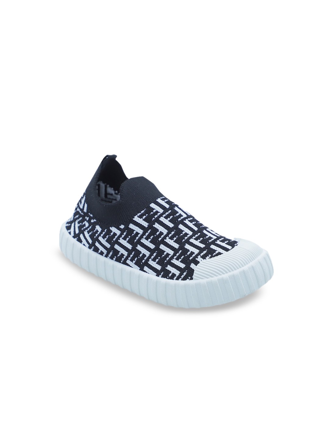 

FEETWELL SHOES Unisex Kids Black Woven Design Slip-On Sneakers