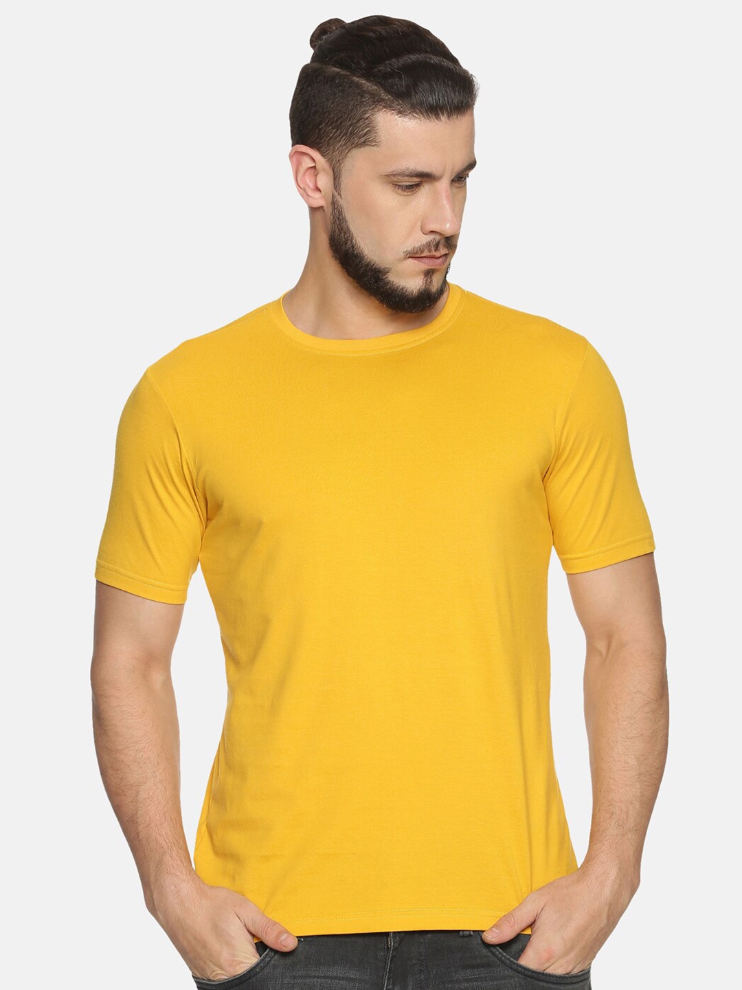 

IVOC Men Yellow Cotton T-shirt