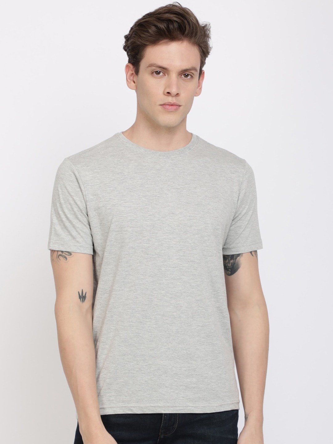 

IVOC Men Grey Melange Cotton T-shirt