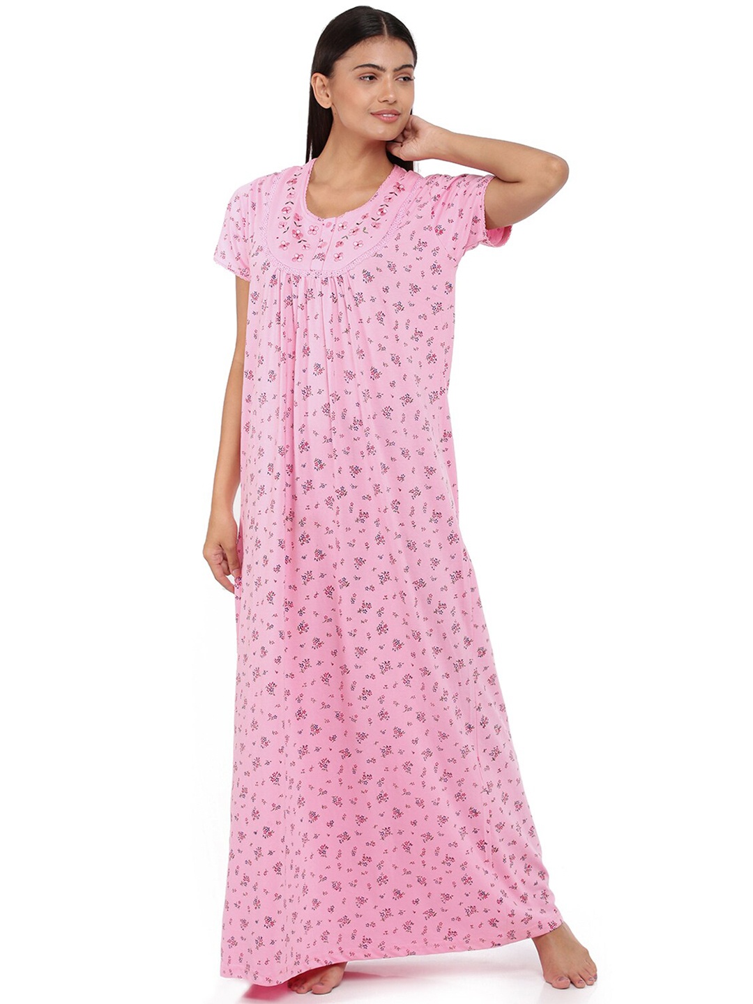 

9shines Label Pink & Blue Printed Maxi Nightdress